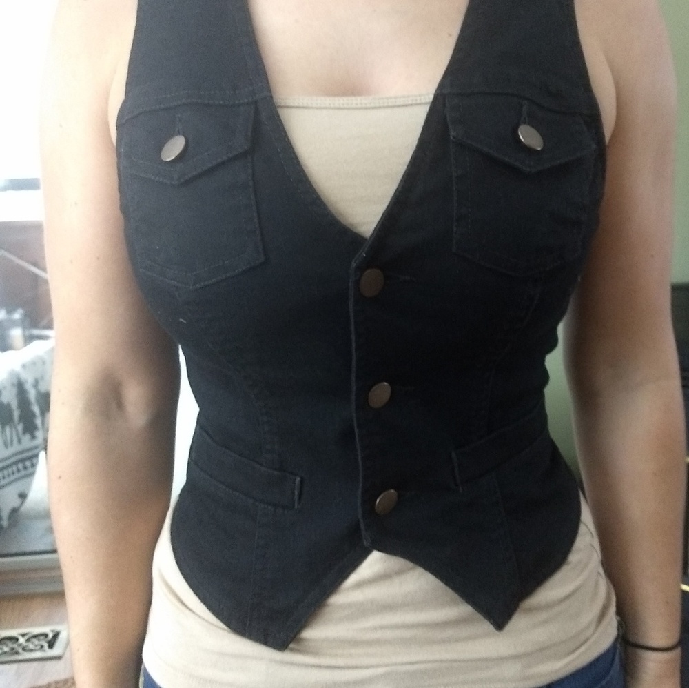 Black denim vest